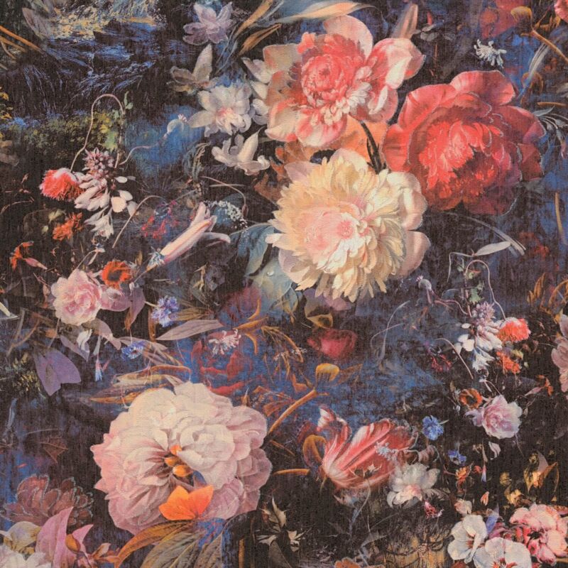 foto del prodotto profhome - carta da parati floreale 388211 carta da parati tnt goffrata a caldo leggermente strutturata con ornamenti floreali scintillante antracite rosa azzurro giallo 5,33 m2