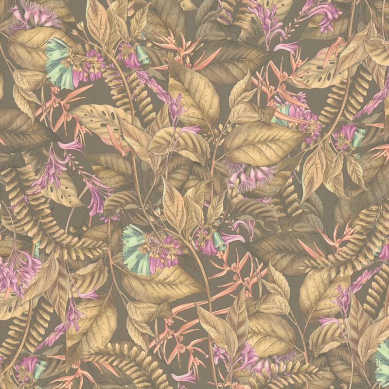 foto del prodotto profhome carta da parati floreale 394253 carta da parati tnt goffrata a caldo leggermente strutturata con design giungla opaca marrone beige lilla