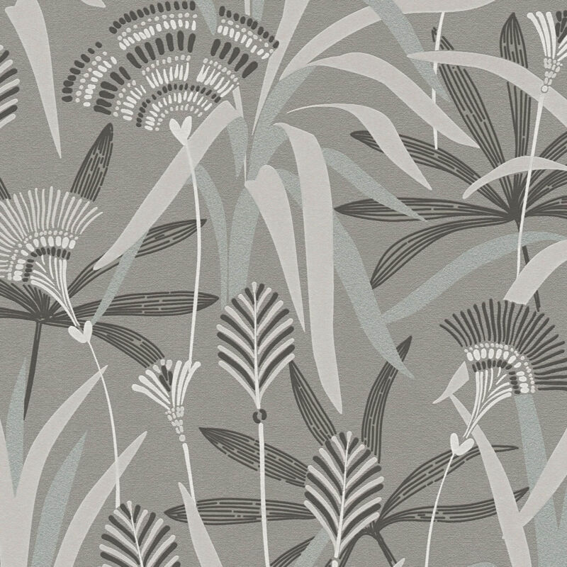 foto del prodotto profhome - carta da parati floreale 399362 carta da parati tnt leggermente strutturata con cannuccia di palude ed accenti metallici grigio azzurro verde 5,33 m2