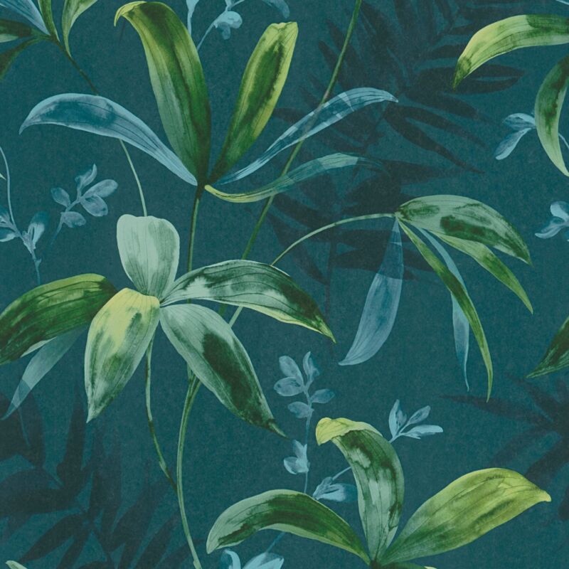 foto del prodotto profhome carta da parati natura 377044 carta da parati tnt liscia con ornamenti floreali opaca blu verde 5,33 m2