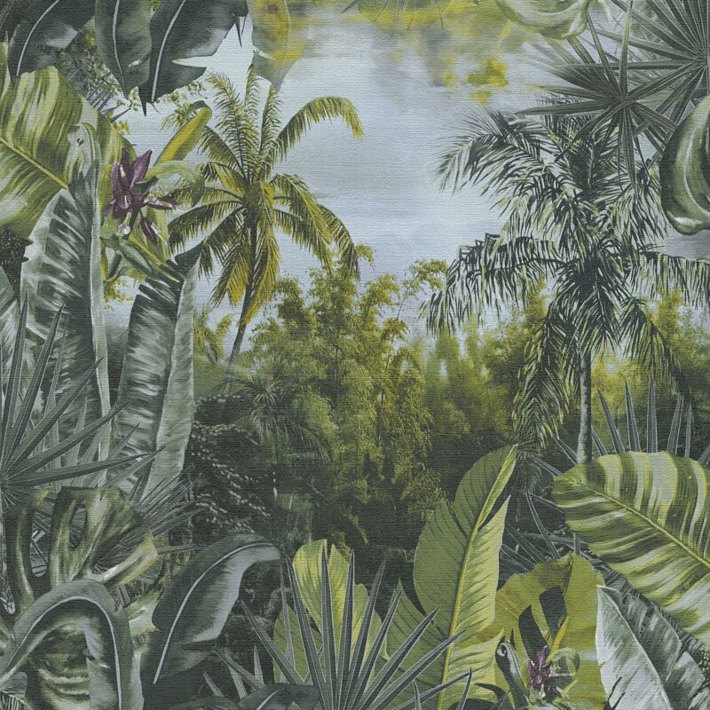 foto del prodotto profhome carta da parati natura 383561 carta da parati tnt goffrata a caldo leggermente strutturata con motivi esotici opaca verde azzurro viola