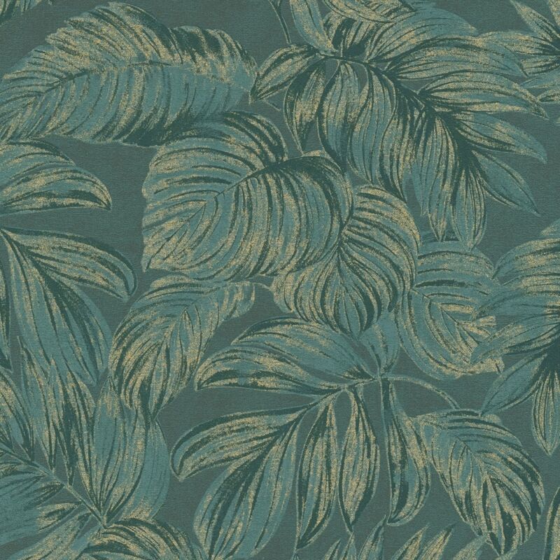 foto del prodotto profhome - carta da parati natura 393401 carta da parati tnt leggermente strutturata con ornamenti floreali ed accenti metallici verde oro 5,33 m2