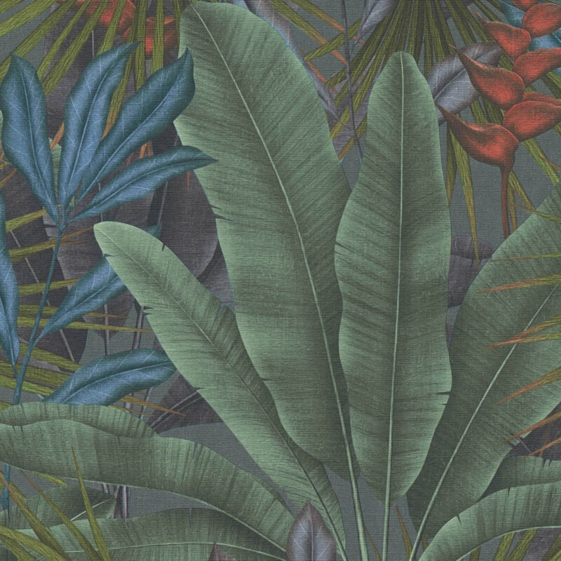 foto del prodotto profhome carta da parati natura 396471 carta da parati tnt goffrata a caldo leggermente strutturata con design giungla opaca grigio verde rosso