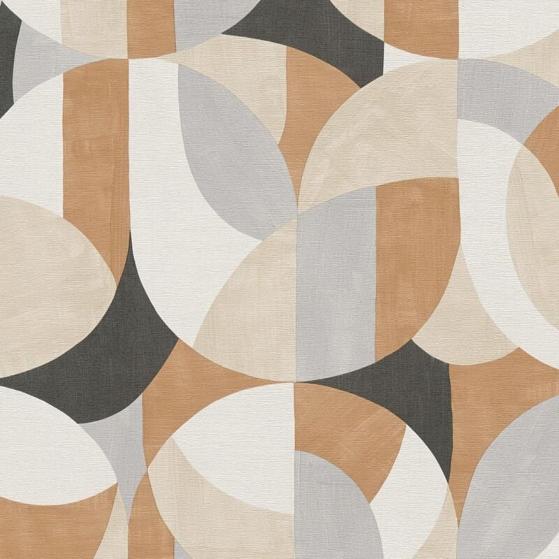 foto del prodotto profhome - carta da parati stile retro 399321 carta da parati tnt goffrata a caldo leggermente strutturata con motivo grafico opaca bianco beige nero marrone 5,33 m2