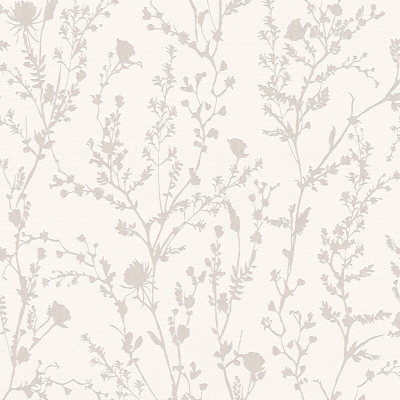 foto del prodotto profhome - carta da parati tono su tono 395464 carta da parati tnt liscia con ornamenti floreali scintillante bianco grigio 5,33 m2
