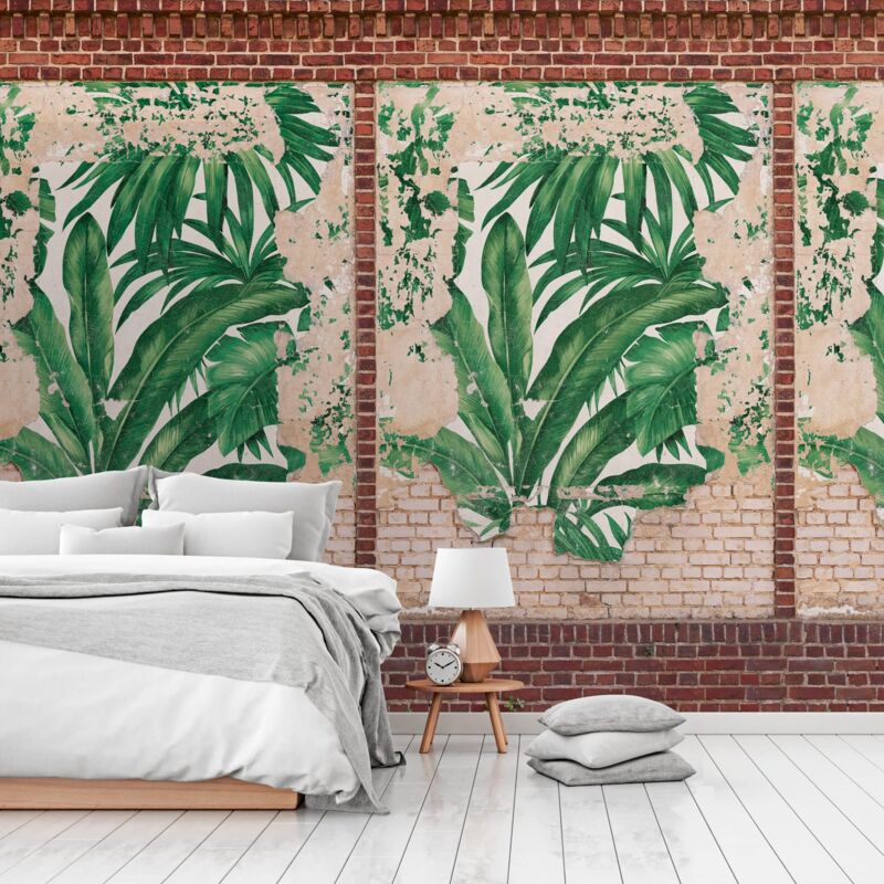 foto del prodotto profhome - sfondo fotografico 392452 carta da parati tnt goffrata a caldo liscia con effetto mattone opaca marrone beige rosso verde 1,59 m x 2,8 m