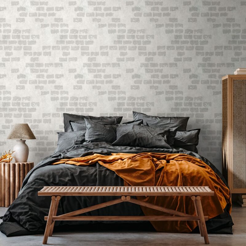 foto del prodotto profhome - sfondo fotografico 398251 carta da parati tnt goffrata a caldo liscia con effetto mattone opaca grigio beige 1,59 m x 2,8 m