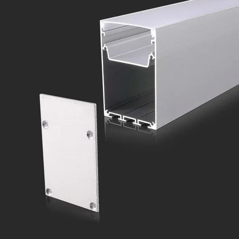 foto del prodotto profilo alluminio con doppia camera per alimentatore 50x75mm completo di copertura satinato tappi molla kit sospensione di fissaggio 2 metri sku 2872