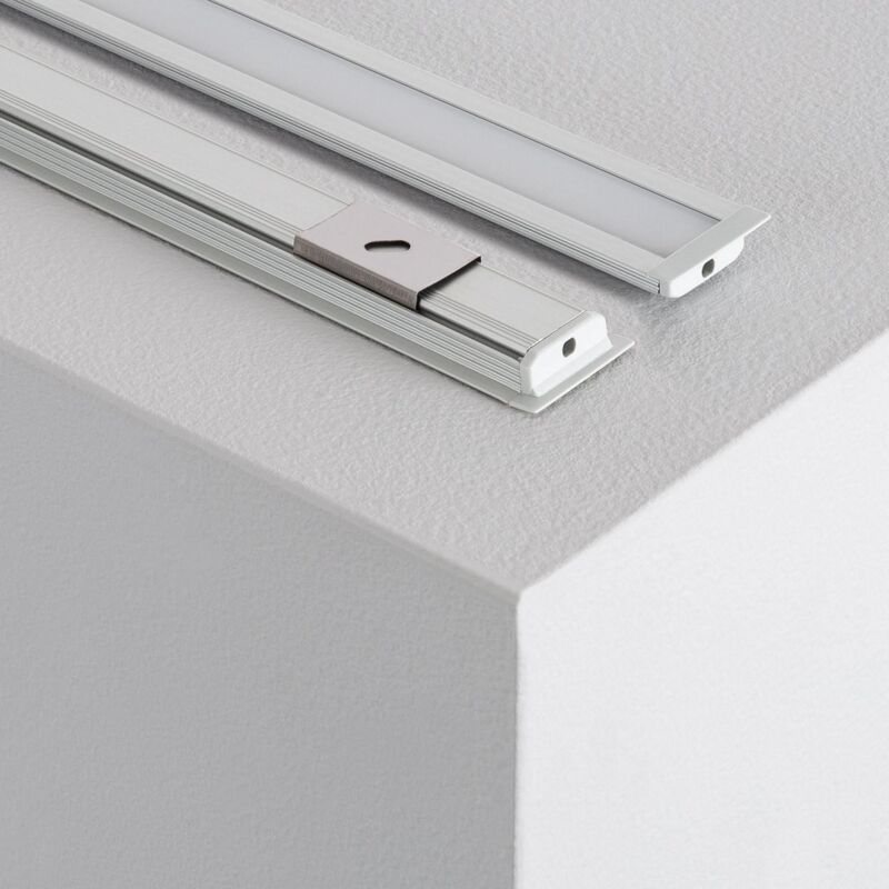 foto del prodotto profilo alluminio da incasso 1m coperchio scorrevole per strisce led fino a 10mm coperchio traslucido