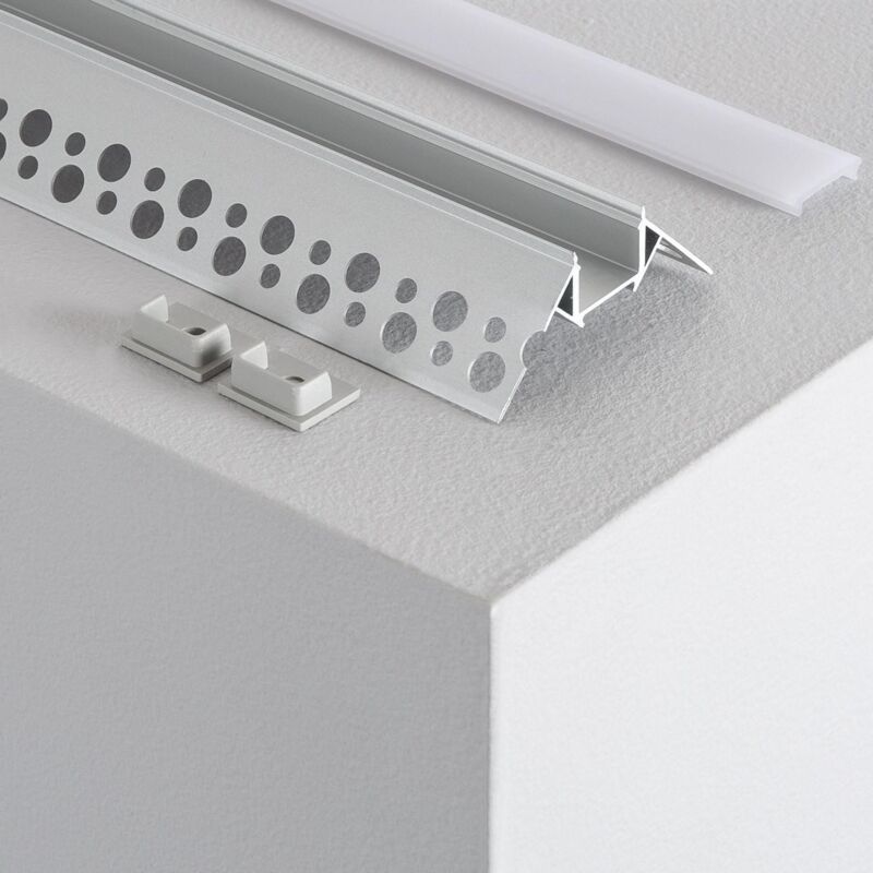 foto del prodotto profilo alluminio incasso in cartongesso angoli convessi per striscia led fino a 8mm con coperchio continuo 3 m