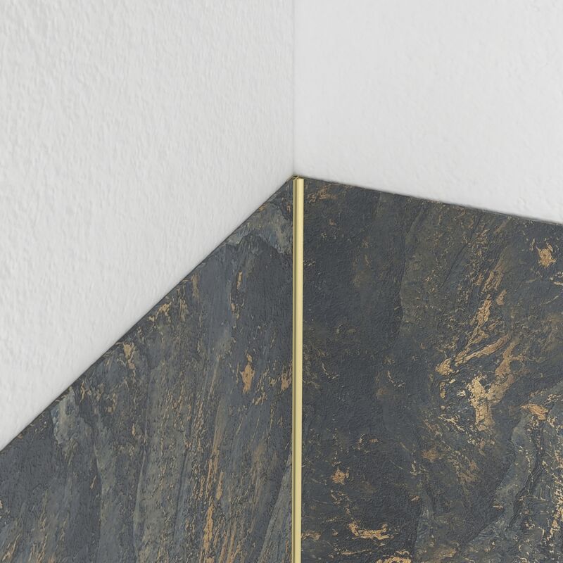 foto del prodotto profilo angolare in alluminio con finitura oro spazzolato per pannelli murali 15x15x2100 mm