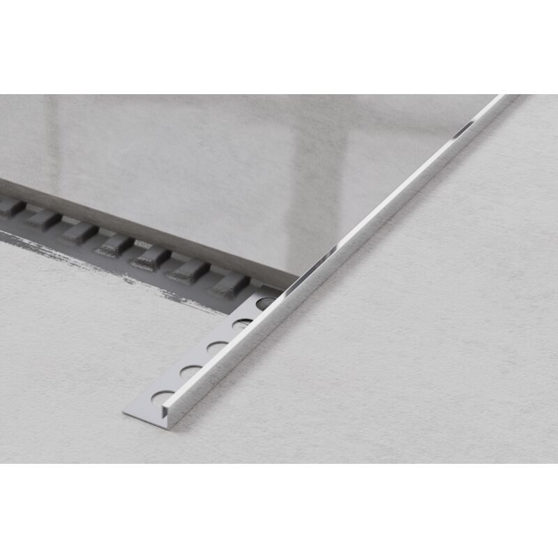 foto del prodotto profilo angolare js rettificato in acciaio inossidabile per piastrelle 1.2cm x 244cm argento lucido