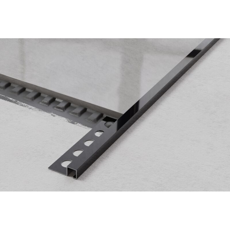 foto del prodotto profilo decorativo qs in acciaio inossidabile per piastrelle 1cm x 244cm nero lucido
