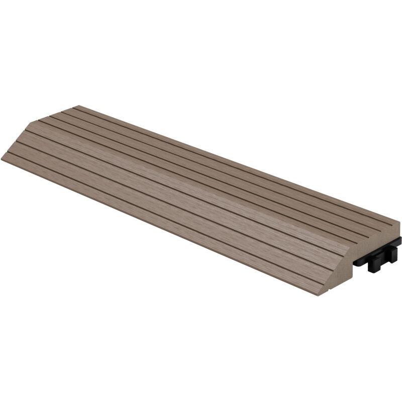 foto del prodotto profilo di chiusura dritto in wpc 30x2x7,5 cm marrone scuro bordo per pavimenti esterni effetto legno con drenaggio struttura di supporto sistema a