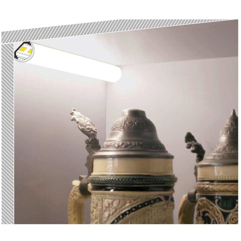 foto del prodotto profilo in alluminio ad angolo con coperchio circolare 1m per strisce led fino a 10mm coperchio traslucido