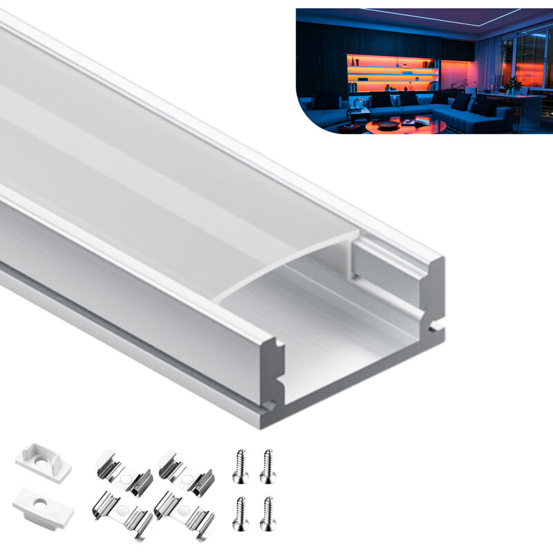 foto del prodotto profilo in alluminio per strisce led,coperchio opaco,adatto per dimensioni della banda massima 12,6 mm,dimensioni del profilo l2000x17.4x7mm sp26