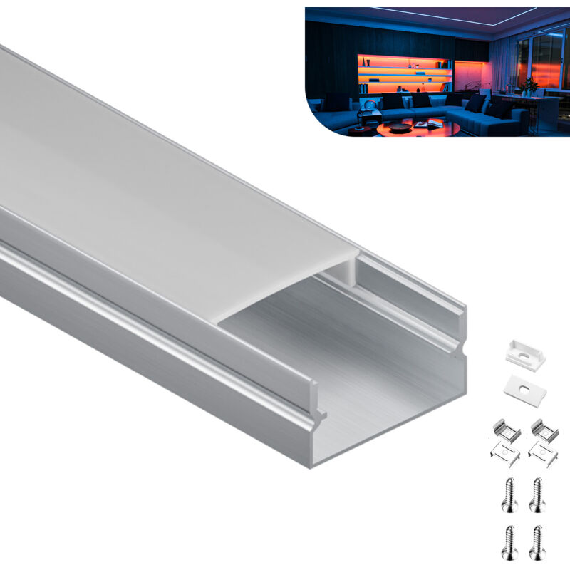 foto del prodotto profilo in alluminio per strisce led,coperchio opaco,adatto per dimensioni della banda massima 12,6 mm,dimensioni del profilo l2000x19.7x10mm sp58