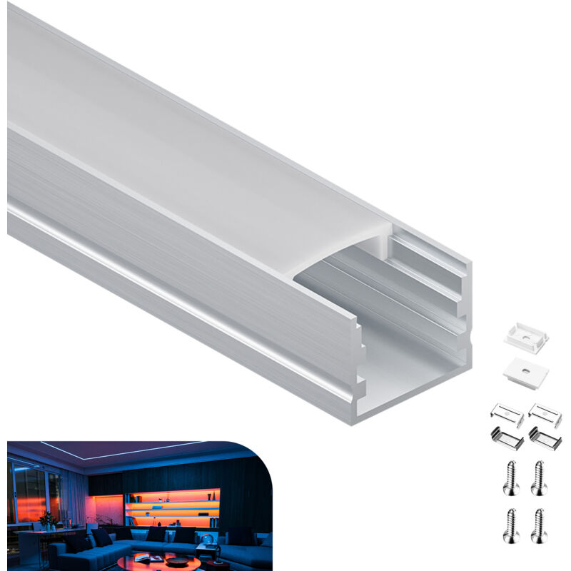 foto del prodotto profilo in alluminio per strisce led,coperchio opaco,adatto per dimensioni della banda massima 12,6 mm,dimensioni del profilo l2000x20x15mm sp24