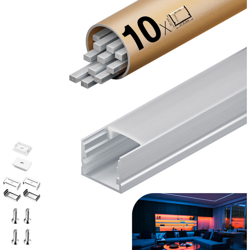 foto del prodotto profilo in alluminio per strisce led,coperchio opaco,adatto per dimensioni della banda massima 12,6 mm,dimensioni del profilo l2000x20x15mmx10pc sp24