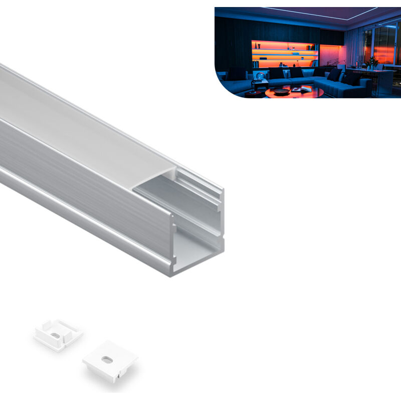 foto del prodotto profilo in alluminio per strisce led,coperchio opaco,adatto per dimensioni della banda massima 12,6 mm,dimensioni del profilo l2000x20x20mm sp33
