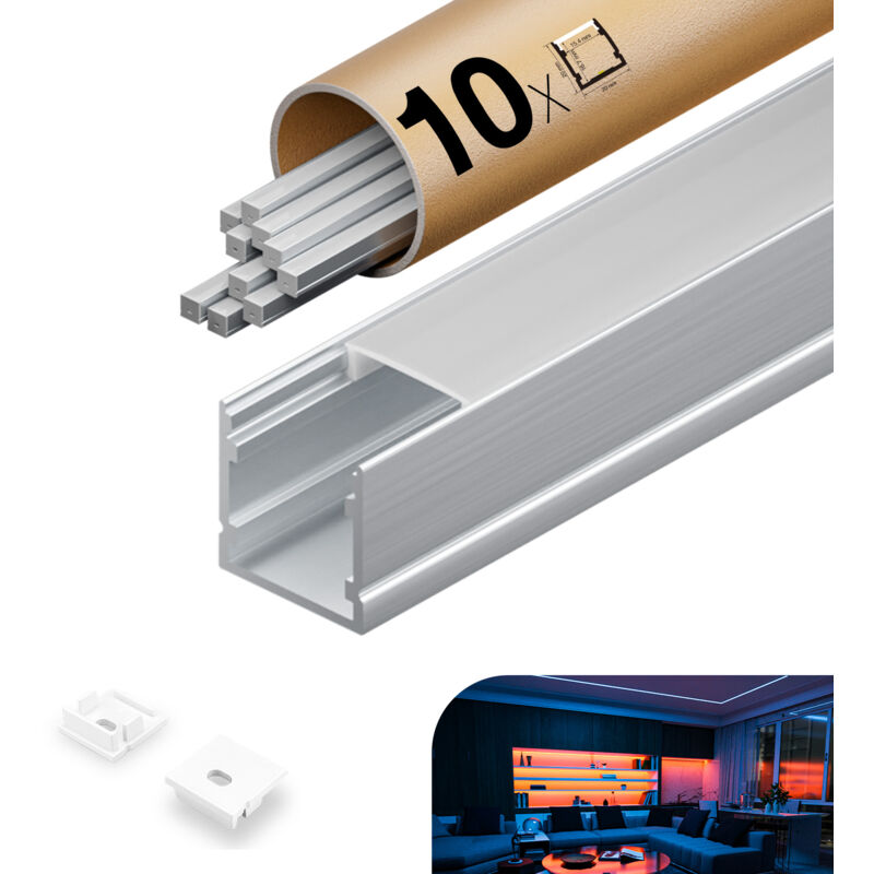 foto del prodotto profilo in alluminio per strisce led,coperchio opaco,adatto per dimensioni della banda massima 12,6 mm,dimensioni del profilo l2000x20x20mmx10pc sp33