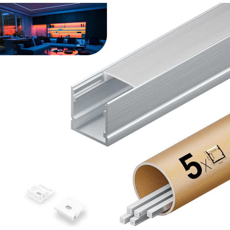 foto del prodotto profilo in alluminio per strisce led,coperchio opaco,adatto per dimensioni della banda massima 12,6 mm,dimensioni del profilo l2000x20x20mmx5pc sp33