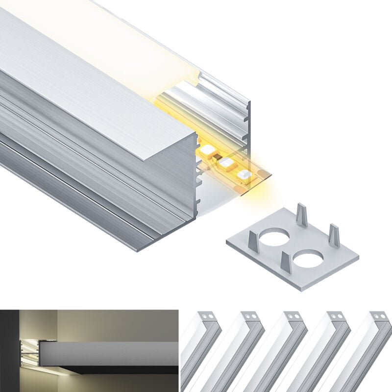 foto del prodotto profilo in alluminio per strisce led,coperchio opaco,adatto per dimensioni della banda massima 12,6 mm,dimensioni del profilo l2000x28.7x20.2mmx5pc
