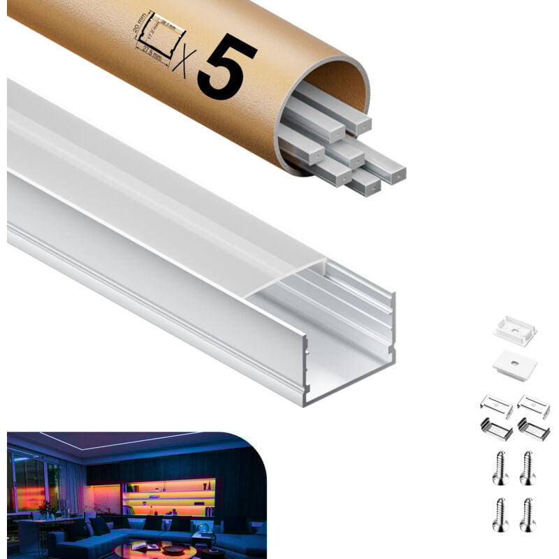 foto del prodotto profilo in alluminio per strisce led,coperchio opaco,adatto per dimensioni della banda massima 12,6 mm,dimensioni del profilo l2000x30x20mmx5pc sp35