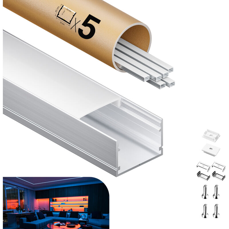 foto del prodotto profilo in alluminio per strisce led,coperchio opaco,adatto per dimensioni della banda massima 12,6 mm,dimensioni del profilo l2000x30x20mmx5pc sp37