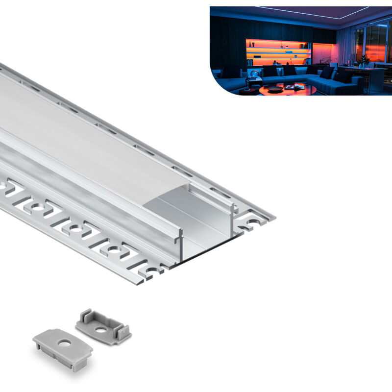 foto del prodotto profilo in alluminio per strisce led,coperchio opaco,adatto per dimensioni della banda massima 12,6 mm,dimensioni del profilo l2000x61.8x13.8mm sp45