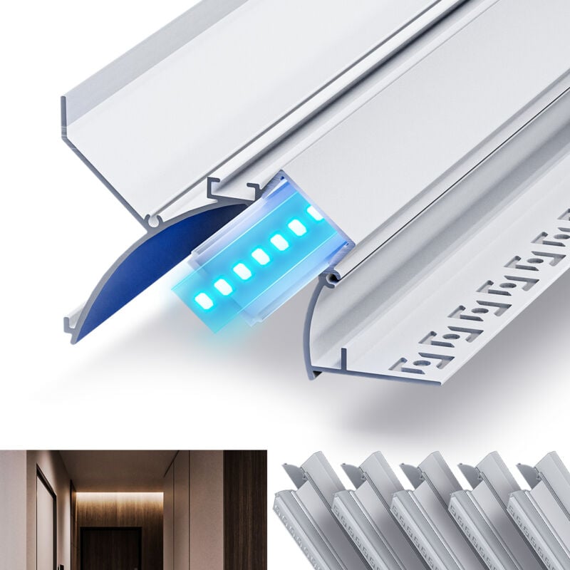 foto del prodotto profilo in alluminio per strisce led,coperchio opaco,adatto per dimensioni della banda massima 12,6 mm,dimensioni del profilo l2000x90x57.72mm sp55
