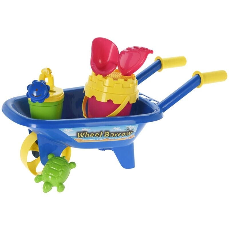 foto del prodotto progarden carriola giocattolo per bambini completa di giochi da spiaggia blu