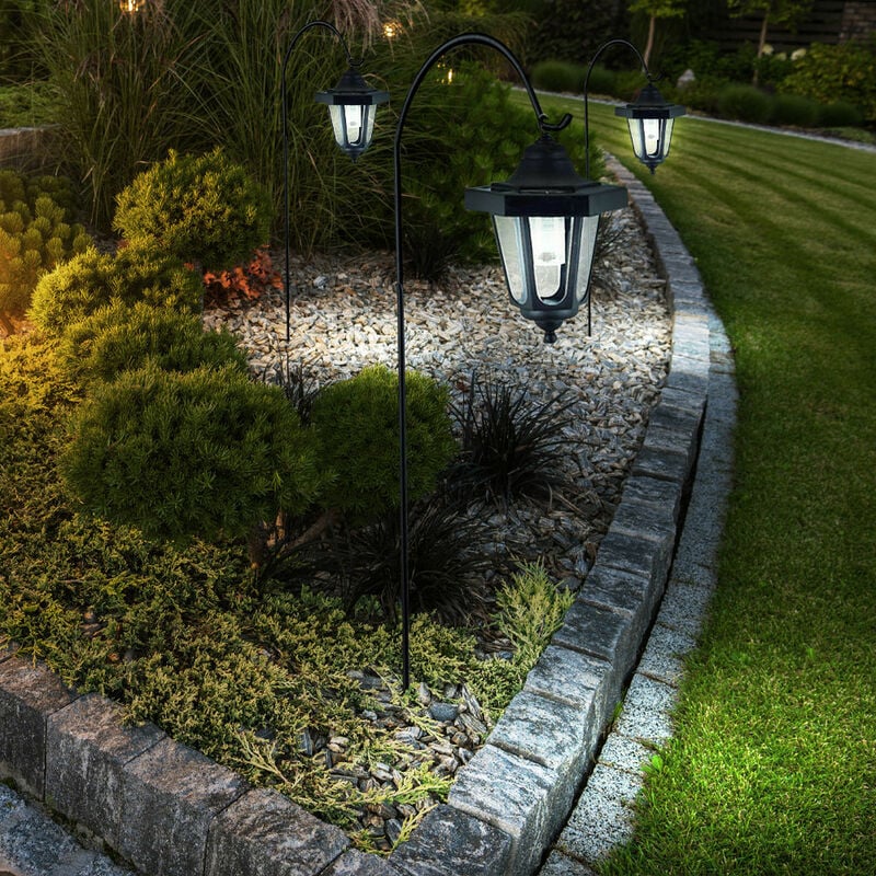 foto del prodotto progettazione set di 3 lanterne solari led spina terrazze cortile lampade da esterno ip44