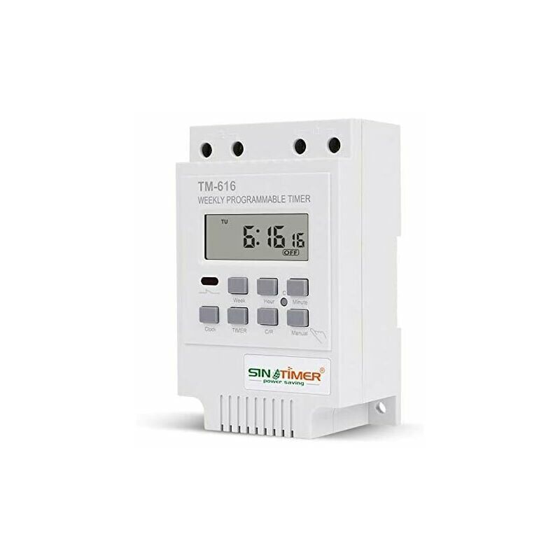 foto del prodotto programmatore di interruttori rel tm616, timer orario settimanale elettrico digitale 12v con display lcd digitale bianco