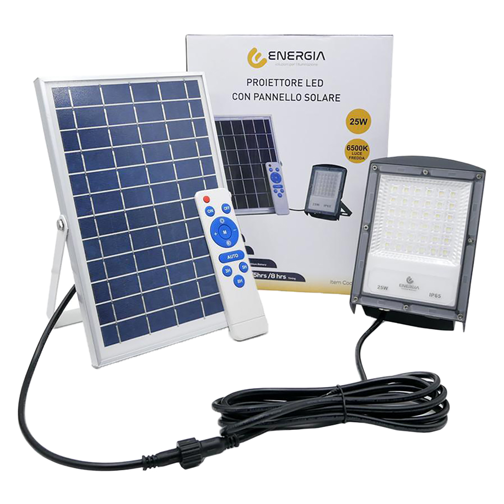 foto del prodotto proiettore a led 50w con pannello solare 20x14x3