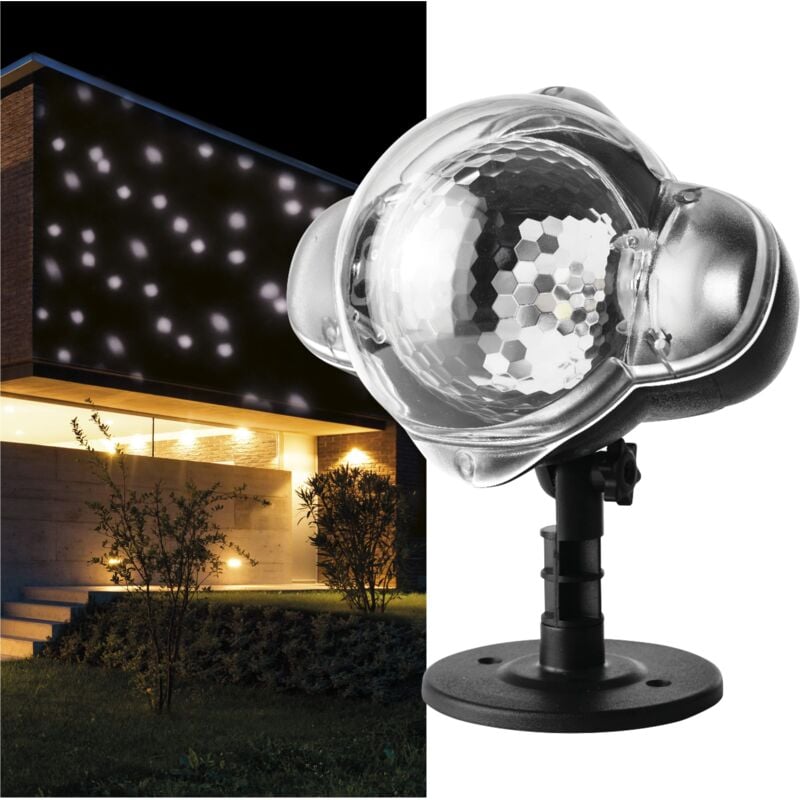 foto del prodotto proiettore a led, bianco, neve volante, illuminazione da parete, proiezione di facciate, pareti e pareti, ip44, illuminazione natalizia per esterni e