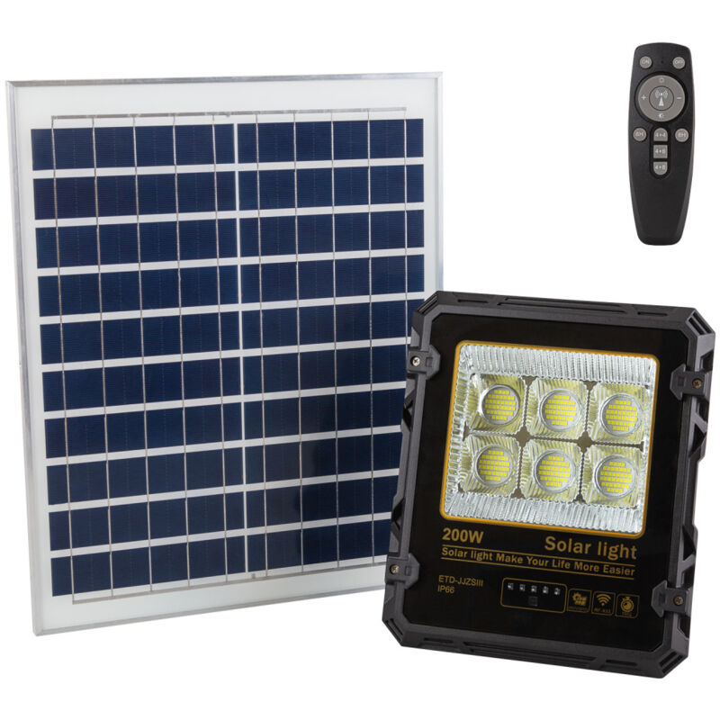 foto del prodotto proiettore da 200 w con pannello solare e telecomando ip65 1916 flsol 200w cw 