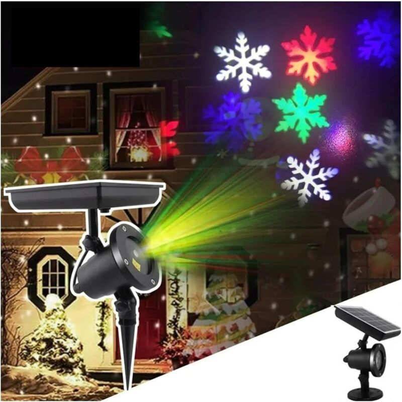 foto del prodotto proiettore di decorazioni, proiettore di fiocchi di neve di natale ad energia solare, proiettore di nevicate impermeabile, lampada da giardino per