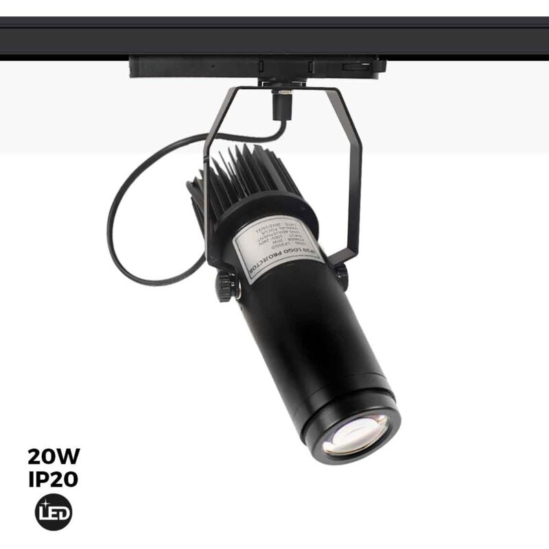 foto del prodotto proiettore di logo led gobo per binario trifase - 20w - ottica