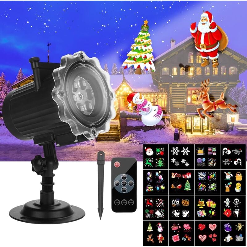foto del prodotto proiettore di natale per esterni con 16 diapositive a led lampada di proiezione ip65 impermeabile con telecomando per natale halloween festa