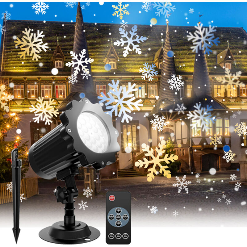 foto del prodotto proiettore di neve natalizia con telecomando ip65 proiettore di luce a fiocco di neve impermeabile a led lampade di proiezione per interni ed