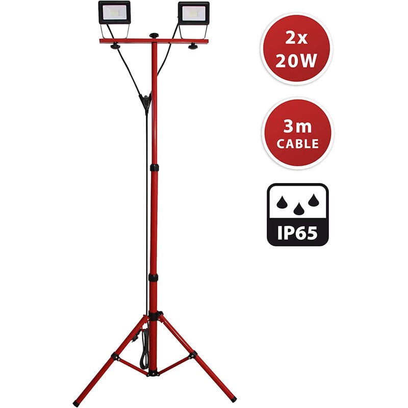 foto del prodotto proiettore faretto led doppio fari led 2x20w treppiede telescopico velamp