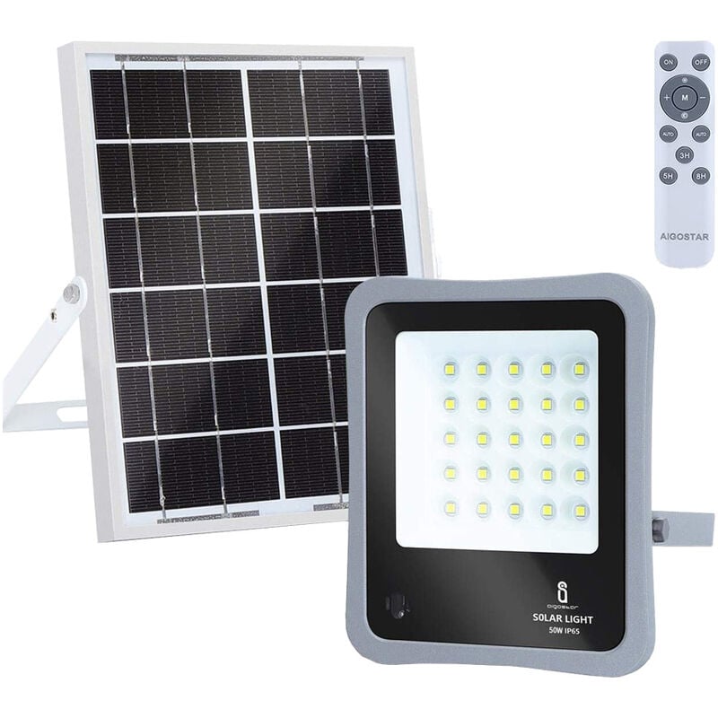 foto del prodotto proiettore led 50w 6400k aigostar sensore, pannello solare e telecomando