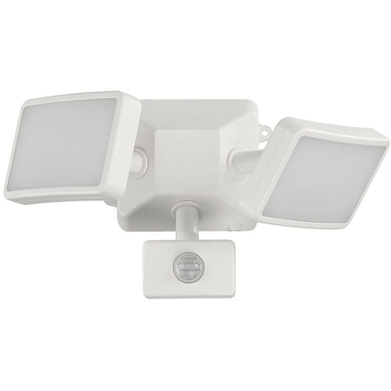 foto del prodotto proiettore led bianco con sensore di movimento regolabile, proiettore led per esterni a doppia testa, ip54 impermeabile, 1200 lm, 18 w, luce bianca