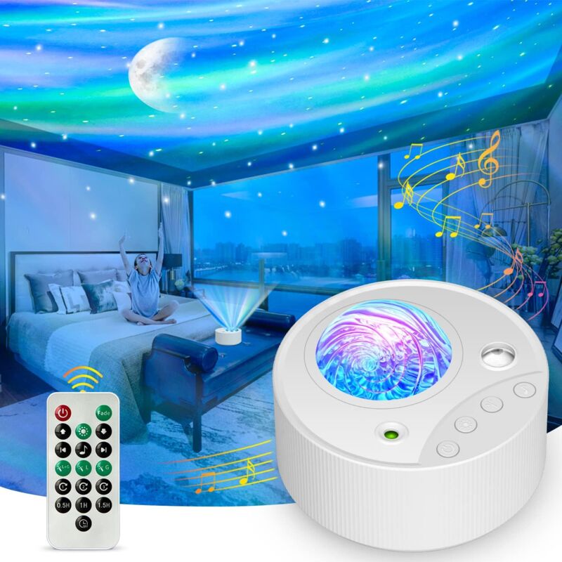 foto del prodotto proiettore led cielo stellato, proiettore aurora galattica 3 in 1 con rumore bianco, telecomando, timer, per feste, regalo di natale, pasqua o