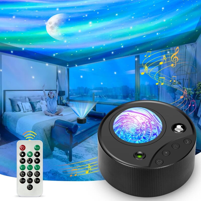 foto del prodotto proiettore led cielo stellato, proiettore aurora galattica 3 in 1 con rumore bianco, telecomando, timer, per feste, regalo di natale, pasqua o