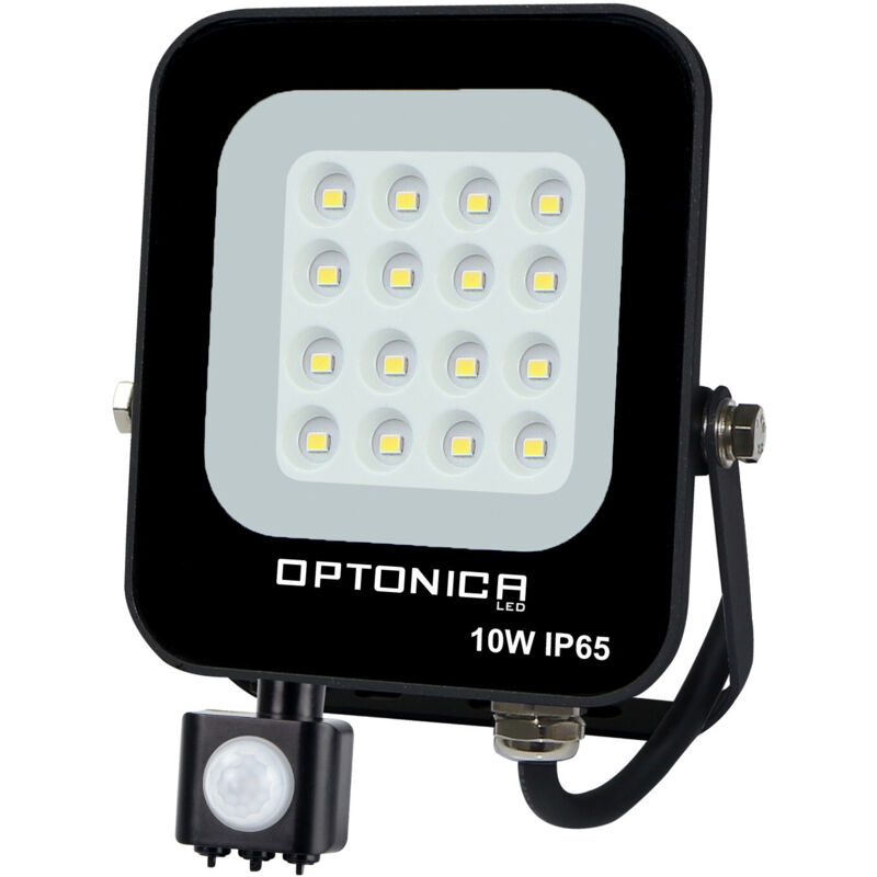 foto del prodotto proiettore led con rivelatore nero 10w ip65 900lm impermeabile bianco caldo 3000k