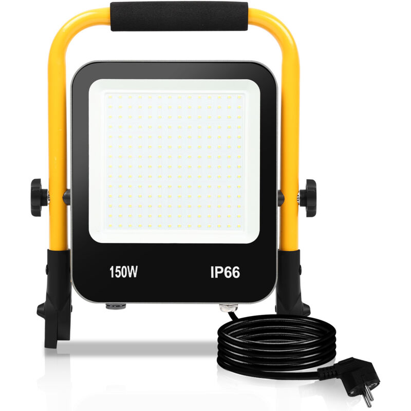 foto del prodotto proiettore led con treppiede giallo proiettore esterno con presa faretto illuminazione di sicurezza 150w randaco