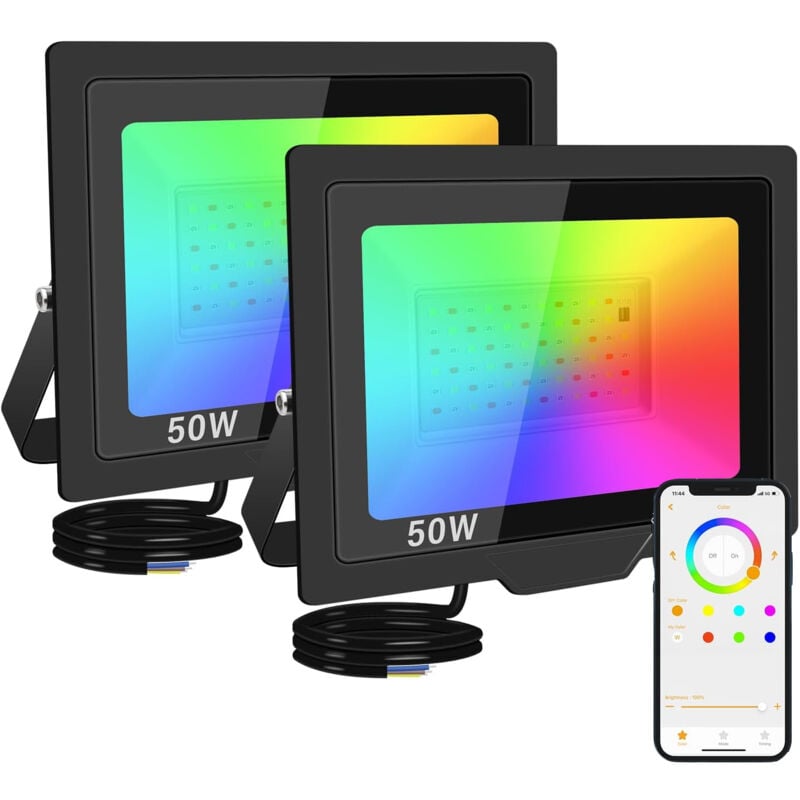 foto del prodotto proiettore led da esterno 2pcs 50w rgbcw con applicazione per interni ed esterni proiettore multicolore a 4 modalit , faretto led al neon per