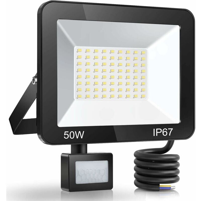 foto del prodotto proiettore led da esterno 50w con sensore di movimento, faretto led impermeabile ip66 con sensore, illuminazione da esterno bianco freddo 5000lm